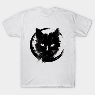 Sumie Enso Art Japanese Brushstroke Black Cat T-Shirt